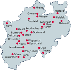 Karte mit HaLt-Standorten in NRW