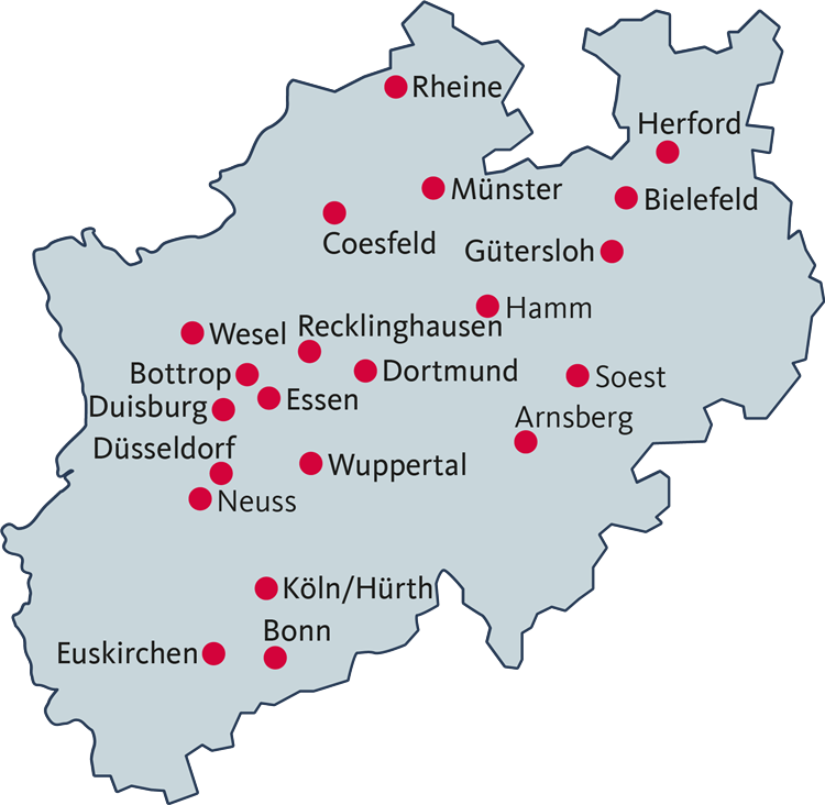 NRW-Karte mit HaLT-Standorten